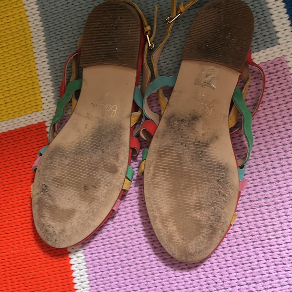 Boden suede sandals ribbon Rick rack ric rack pink red blue yellow green size 7 - Picture 4 of 4
